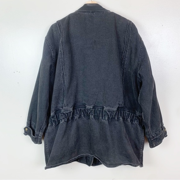 VINTAGE WOOLRICH Black Denim Jacket Serape Aztec Wool Lining Faded Distressed L - Picture 12 of 13